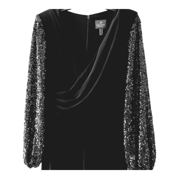 Adrianna Papell Jumpsuit Size 8 Black Sequin Faux Wrap Wide Leg Cocktail… - Picture 1 of 16